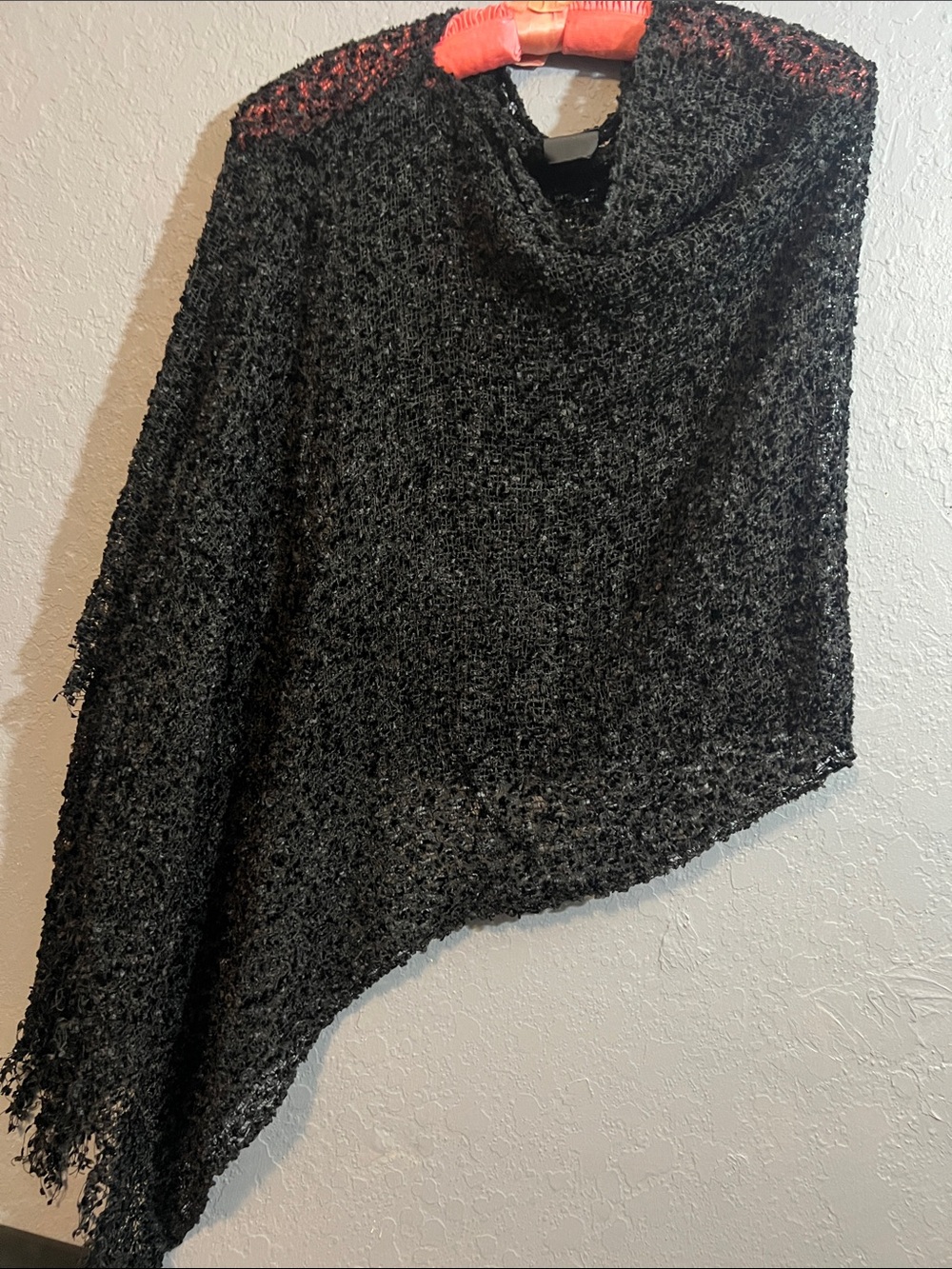Cejon Black Open-Weave Asymmetric Poncho